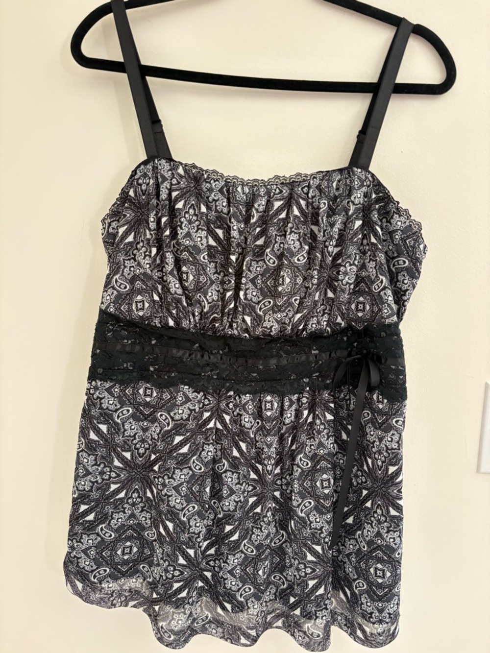 Vintage Y2K lace cami camisole Torrid Babydoll Tank Top sequins bow Paisley 2X